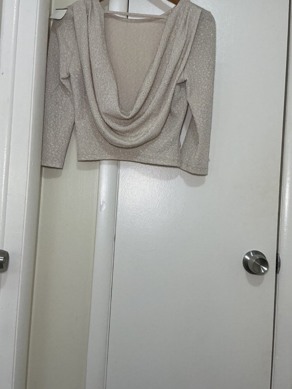 Sparkly Cream Cowl Neck Crop Top - Holiday Party Top